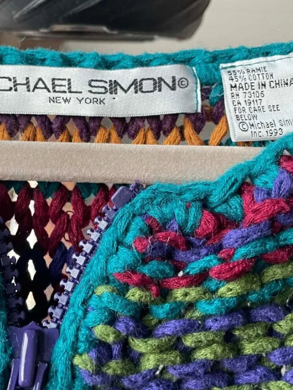 Vintage Michael Simon Rainbow Chunky Knit Half-Zip Sweater Size 2 Fits Medium - Picture 6 of 8